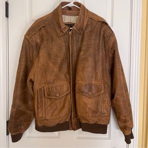 Vintage- Bomber Distressed Brown Leather Jacket Exploration By Adler. Size M.